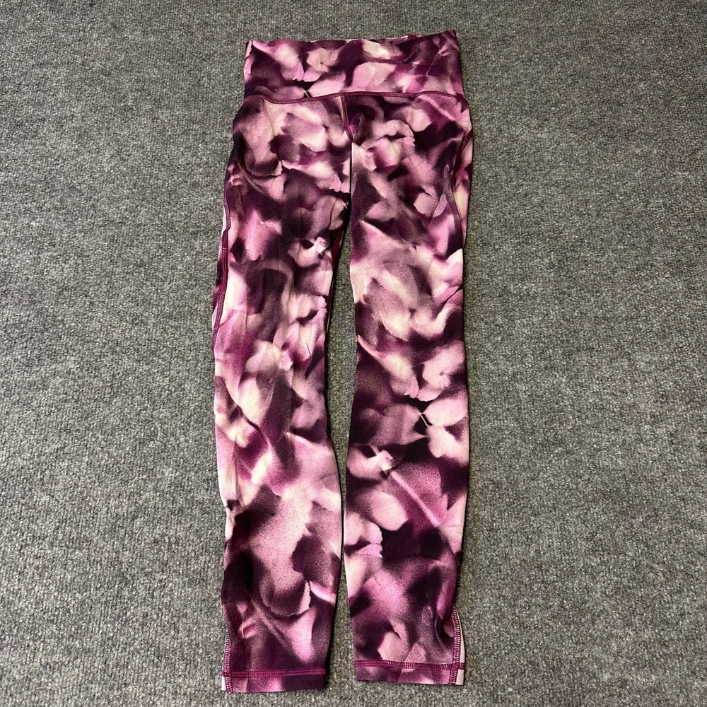 Lululemon Leggings Womens Size 4 Purple Floral Mesh High Rise Athletic Yoga Pant